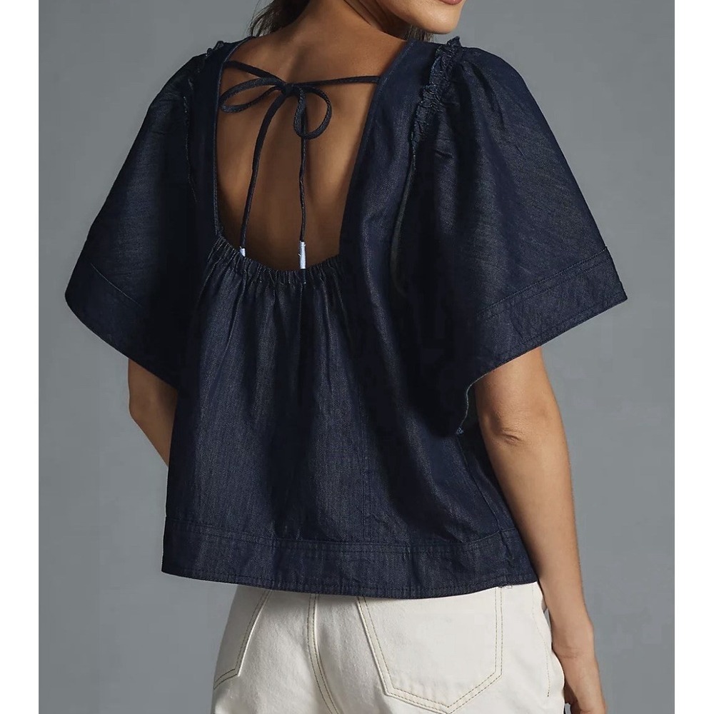 Pilcro Women's XL Denim Batwing Blouse Back Tie - Picture 2 of 7